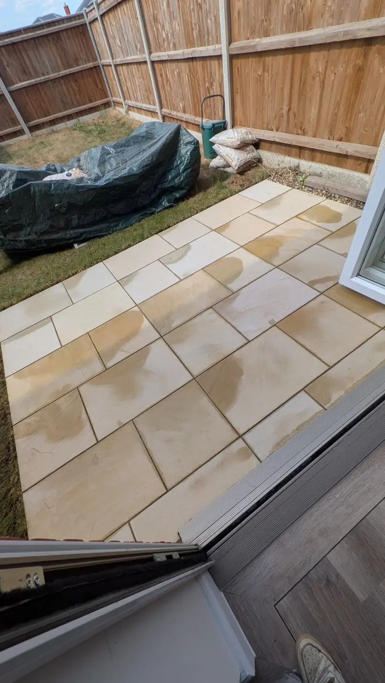 Sandstone paving after professional pressure washing